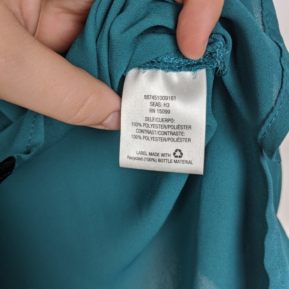 Metaphor Button Down Lace Teal Long Sleeve Top - Picture 5 of 6